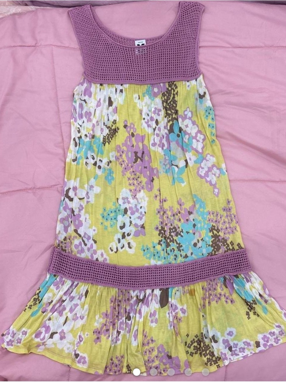 Missoni Girls Knit Bodice Floral Tank Dress in Lavender and Yellow